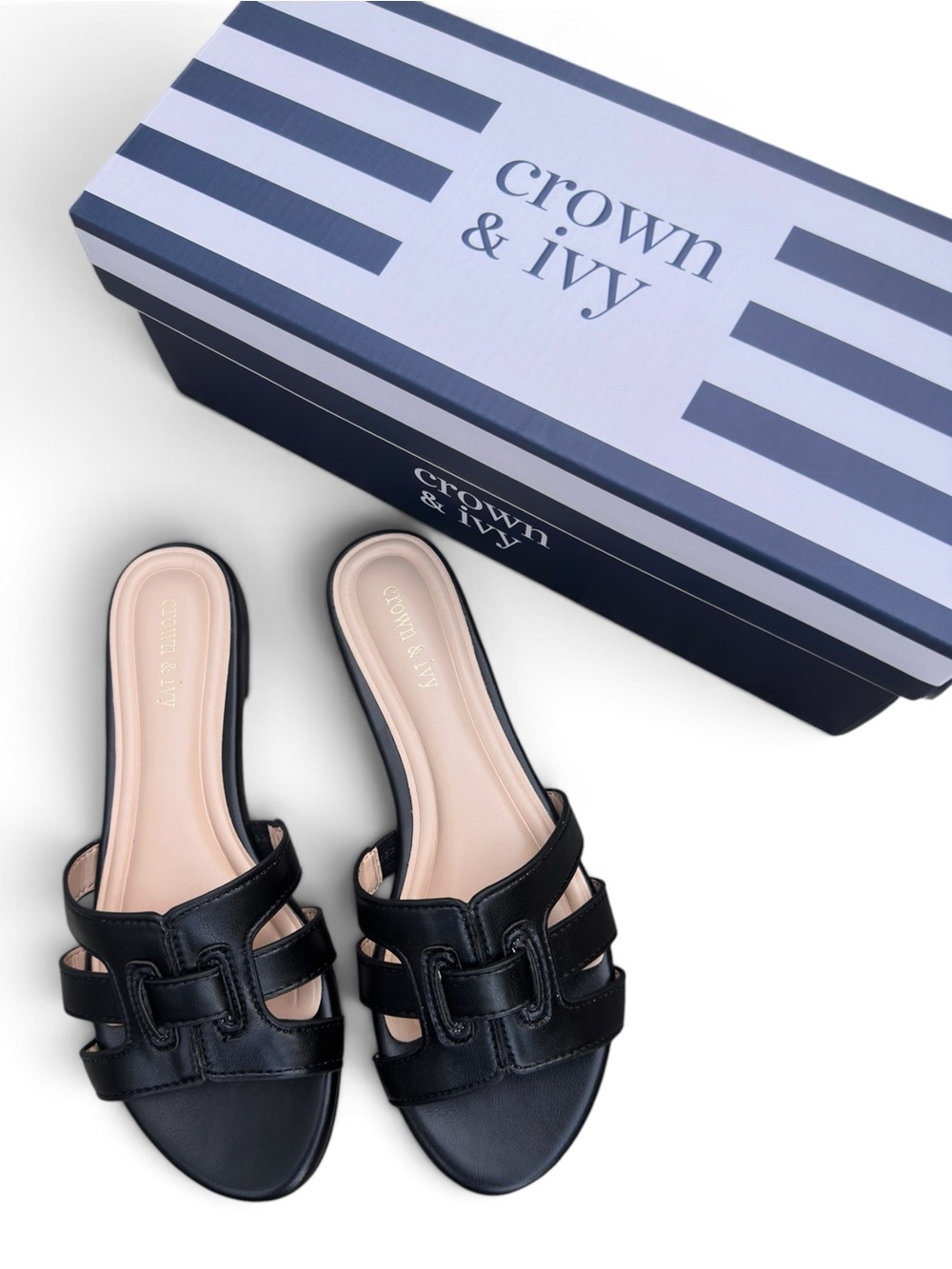 Crown & Ivy Nicole Slide Sandals in Black NEW NIB size 6.5